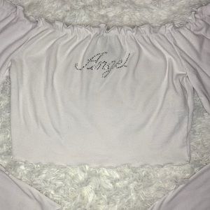 Long sleeve rhinestone angel crop top